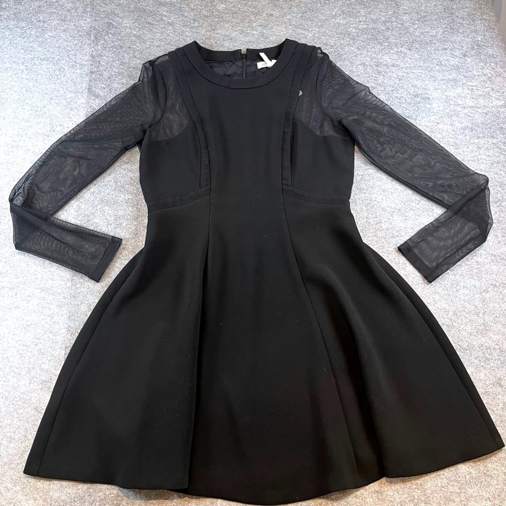 BCBGeneration Womens Fit Flare Dress Black Sheer Mesh Sleeve Goth Party 10 Mini